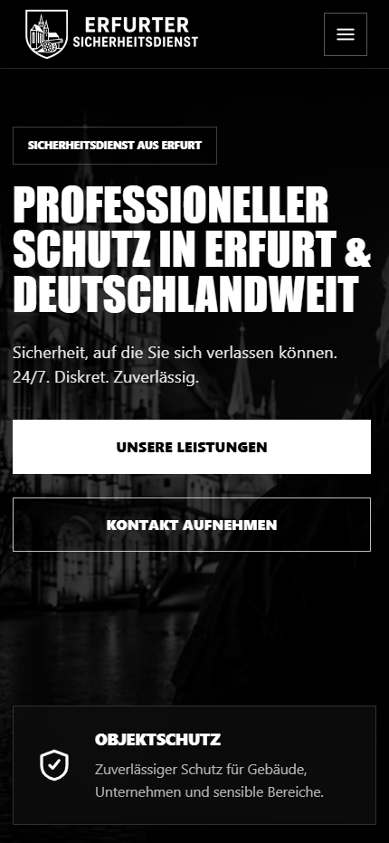 Mobile-Screenshot der Website Erfurter-Sicherheitsdienst