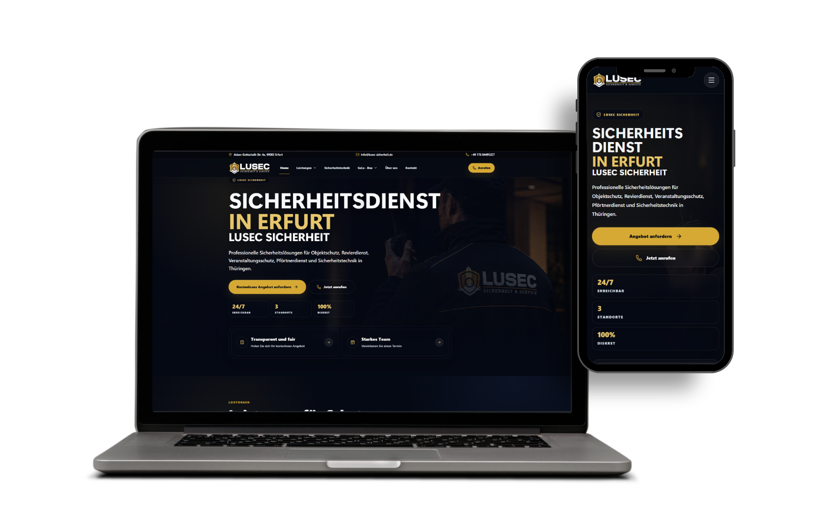 Website-Mockup des Referenzprojekts LuSec Sicherheit & Service