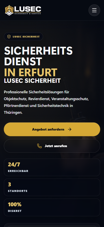 Mobile-Screenshot der Website LuSec Sicherheit & Service