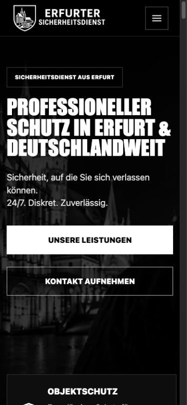 Mobile Ansicht der Website von Erfurter Sicherheitsdienst
