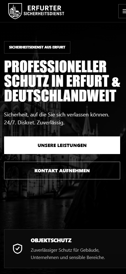 Mobile Ansicht der Website von Erfurter Sicherheitsdienst