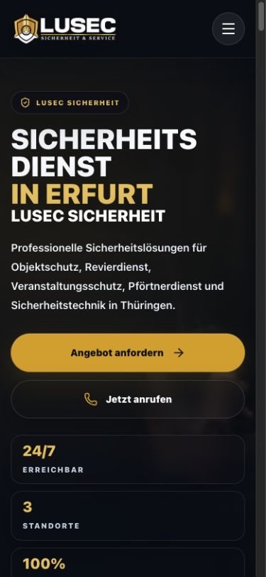 Mobile Ansicht der Website von LuSec Sicherheit & Service