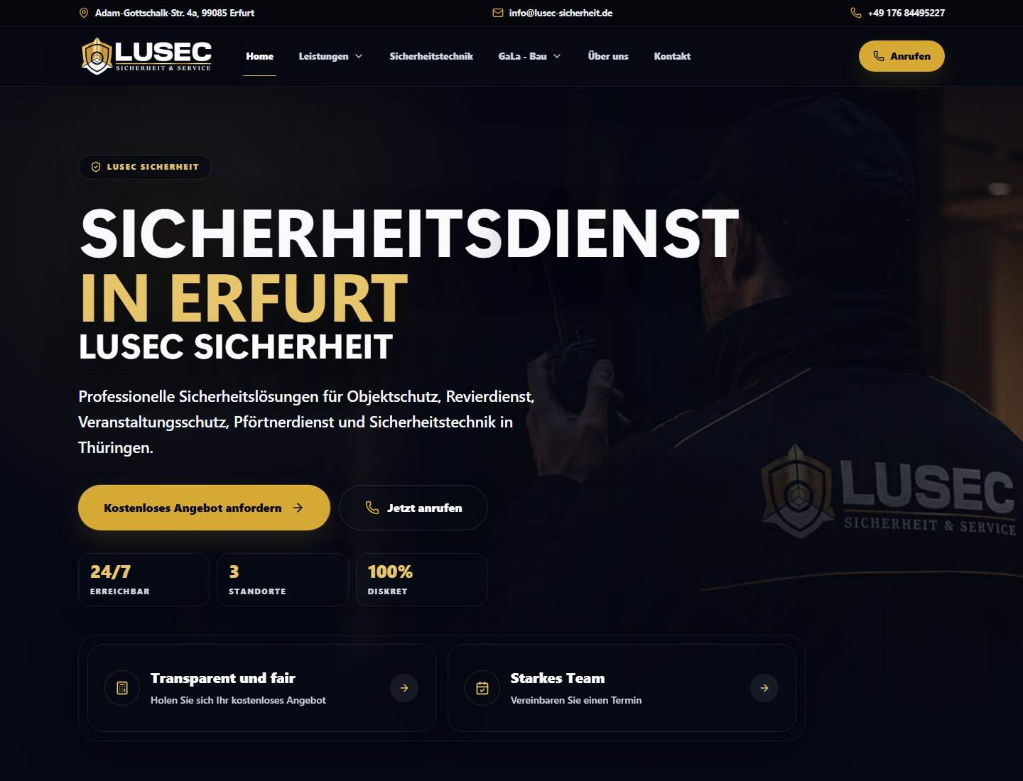 Desktop Ansicht der Website von LUSEC Sicherheit