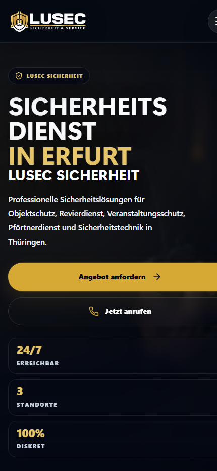 Mobile Ansicht der Website von LUSEC Sicherheit